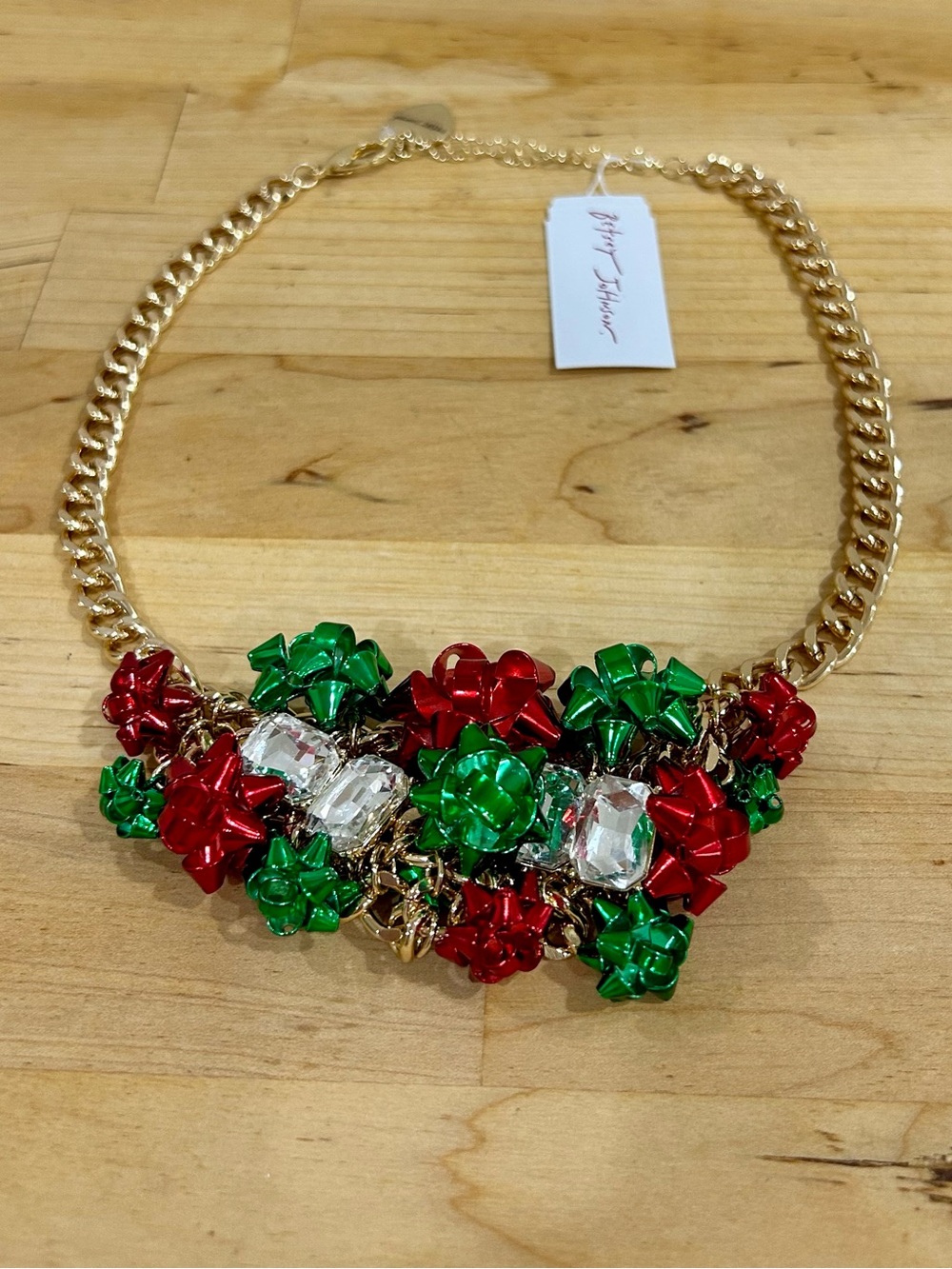 Betsey Johnson Christmas Present Bow Statement Necklace NWT